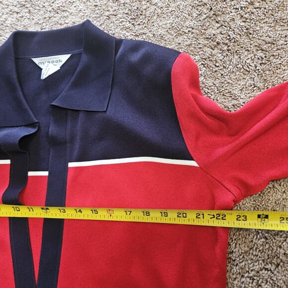 Exclusively Misook Open Front Cardigan Womens L Blue Red Liquid Knit Old Money - Picture 8 of 9